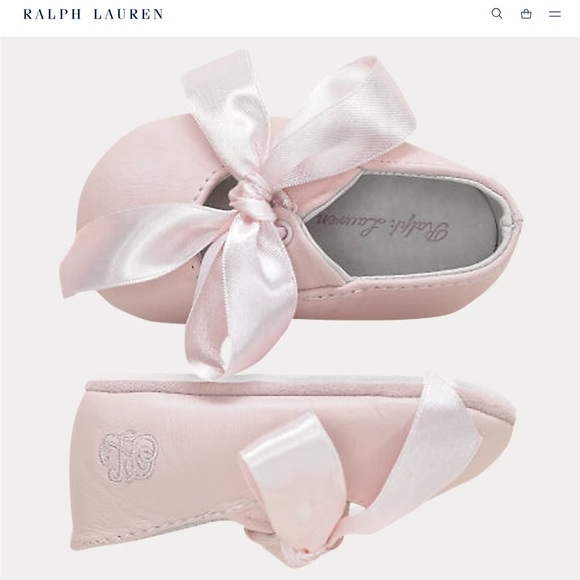 💗 RALPH LAUREN Pink Lambskin Ballet Flats with Satin Bow EUC Baby Shoes - Picture 2 of 11